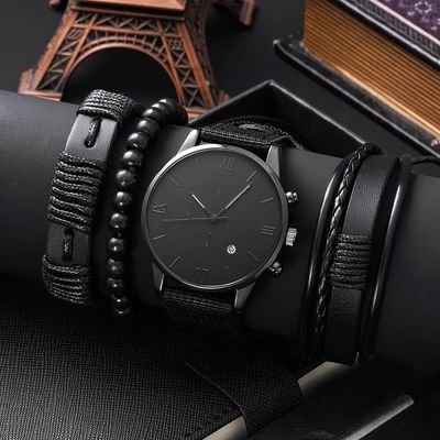 Nouveau commerce extérieur vente chaude hommes costume cadeau montre 4 pièces Bracelet quatre pièces ensemble montre pour hommes calendrier montre montre à Quartz