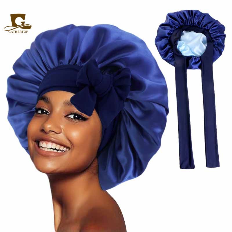 Bonnet de nuit en ruban coloré Double couche, bonnet de soins capillaires de beauté, bonnet de gazon noué JDB-301L-1