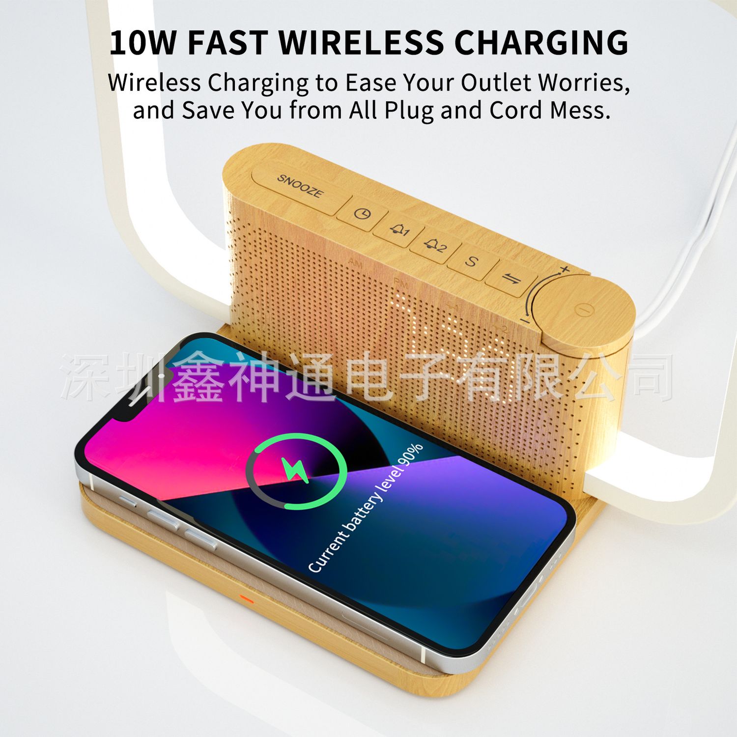 Nouvelle lampe de chevet Double réveil 10W charge sans fil son naturel lumière de réveil tactile à trois vitesses veilleuse de lecture Protection des yeux