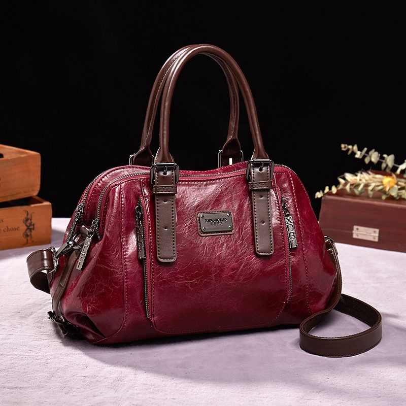 sac ménisque à la mode rétro européen et américain sac à bandoulière portable grande capacité ., Color: Burgundy