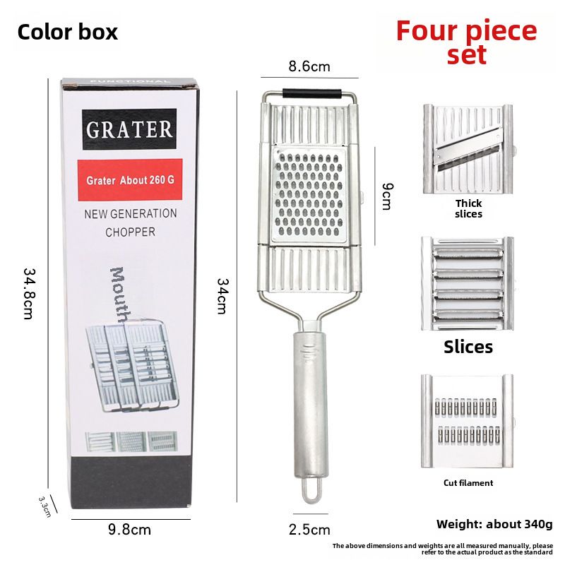 Râpe multifonction en acier inoxydable, trancheur, râpe commutable, coupe-légumes tridimensionnel pour fruits et légumes de cuisine, Specifications: 4-piece set in color boxpack