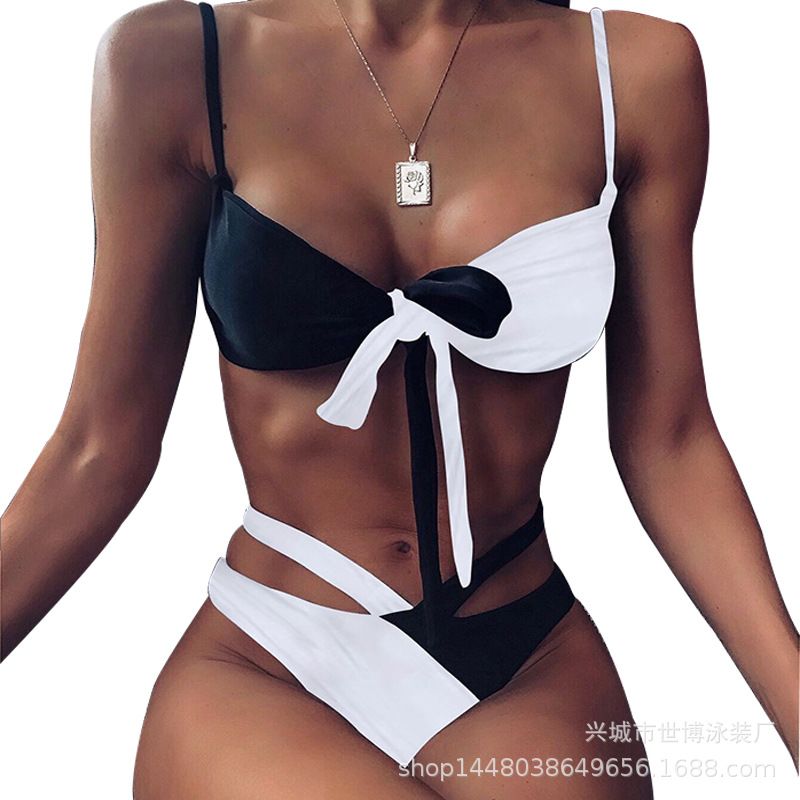 Nouveau Maillot de bain léopard Sexy Bikini fendu maillot de bain, Size: S, Color: Black and white spelling