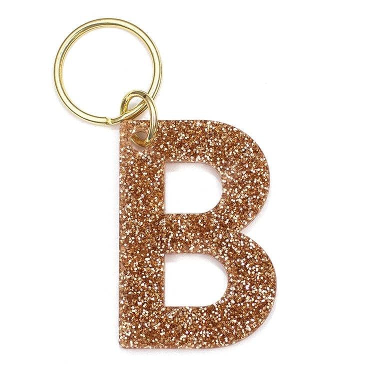 Lucky Feather Gold Glitter Initial Keychain