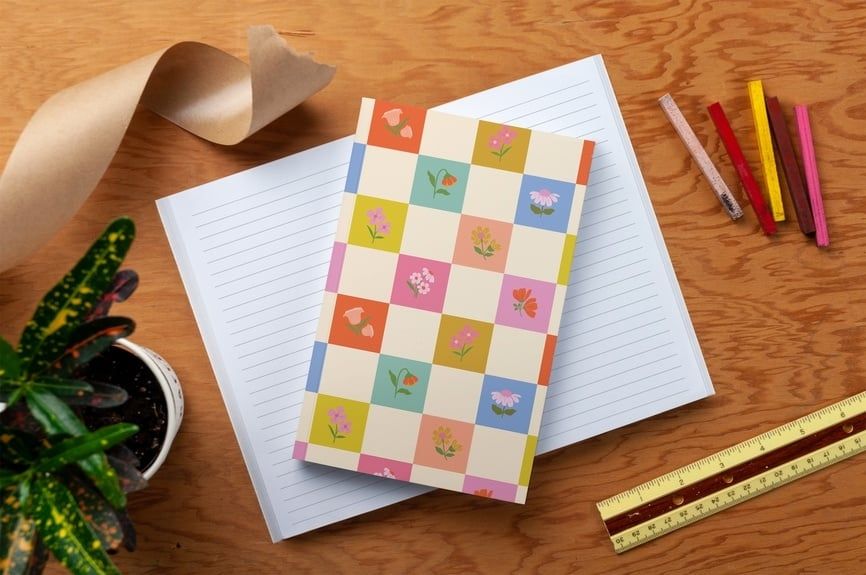 Denik Petals and Checkers Lay Flat Notebook