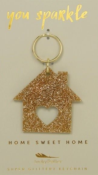 Lucky Feather Gold Glitter Shapes Key Chain