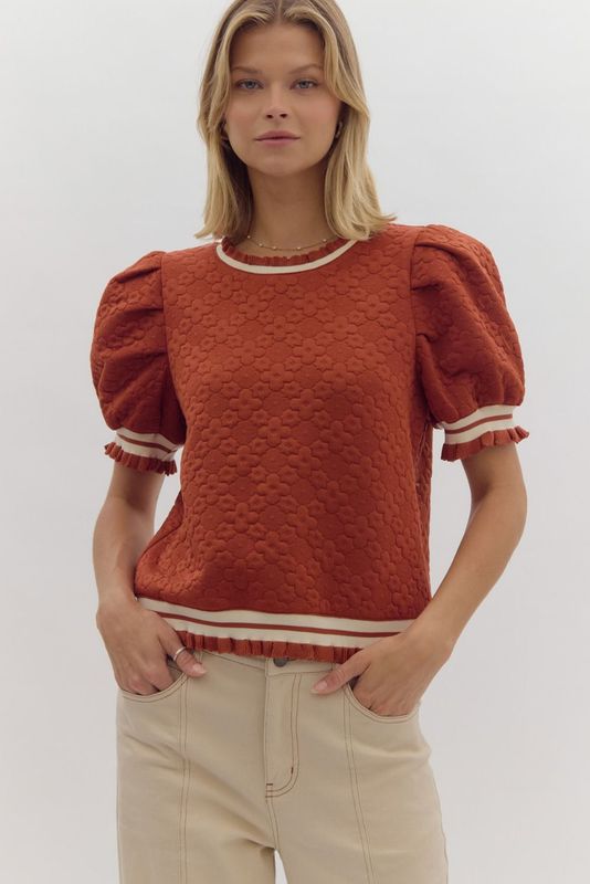 Entro Puff Sleeve Varsity Stripe Top