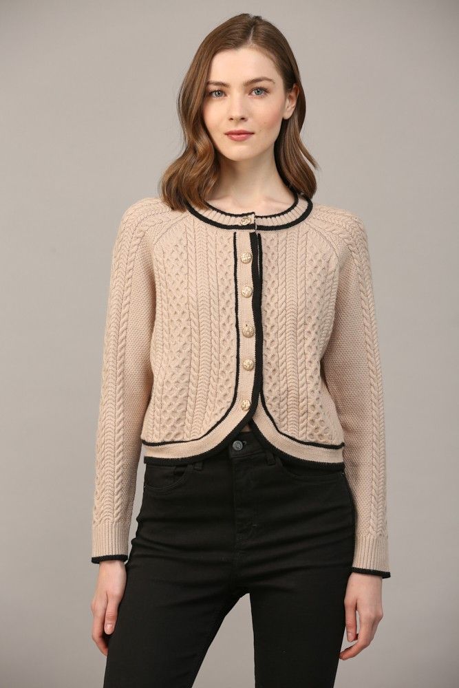 FATE Taupe Black Button Cardigan