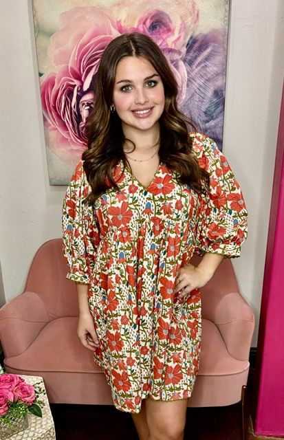 Gigio Coral Cream Floral Dress