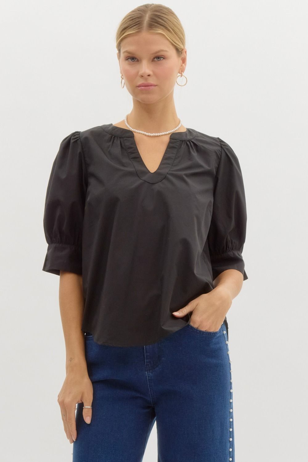 Entro Black Poplin Top