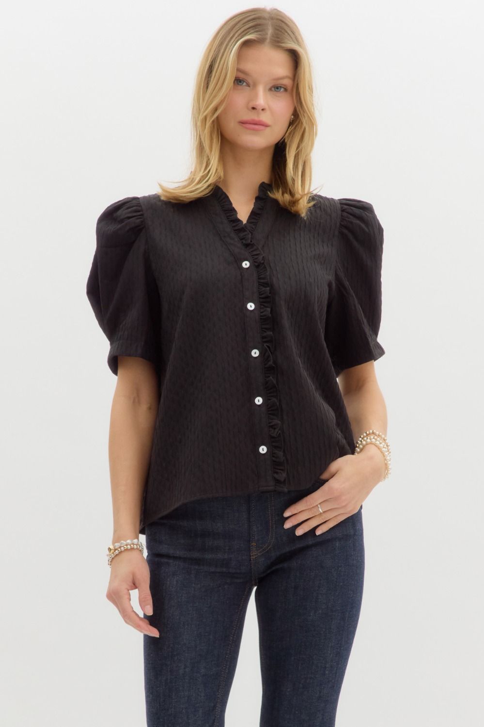Entro Ruffle Button Up Top
