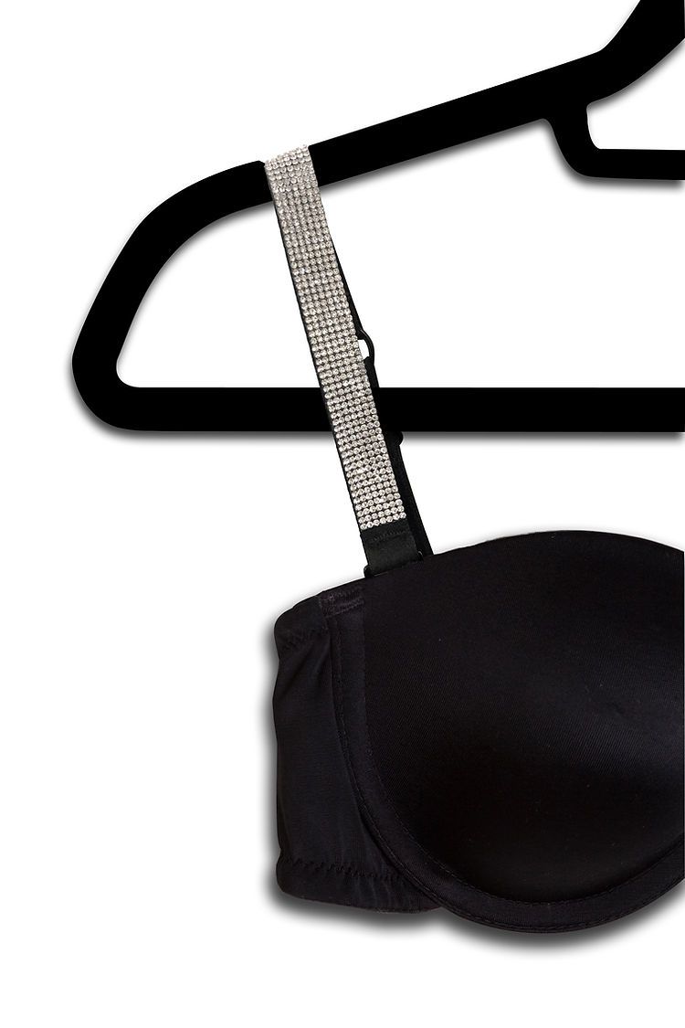 Strap Its Black Plunge Clear Crystals Bra