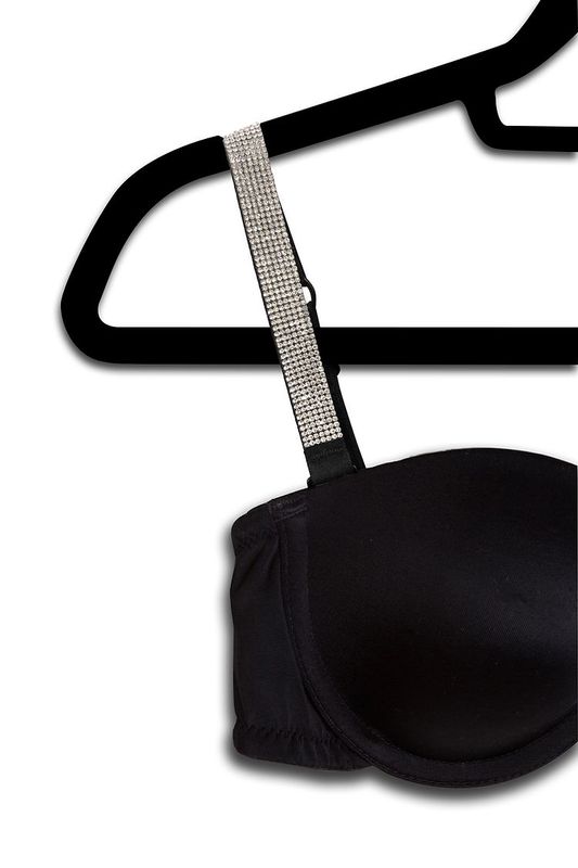 Strap Its Black Plunge Clear Crystals Bra