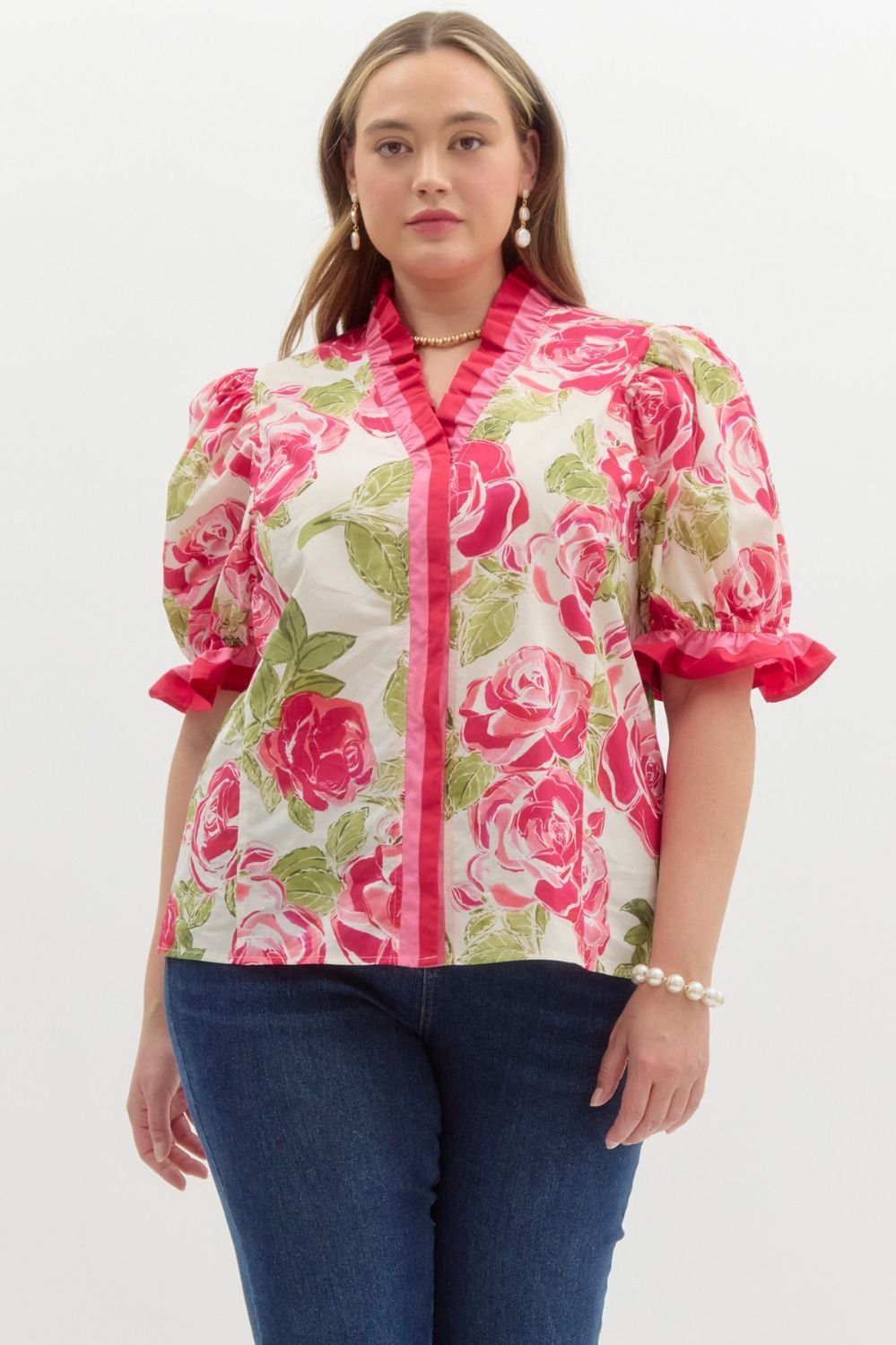 Entro Pink Floral Plus Top