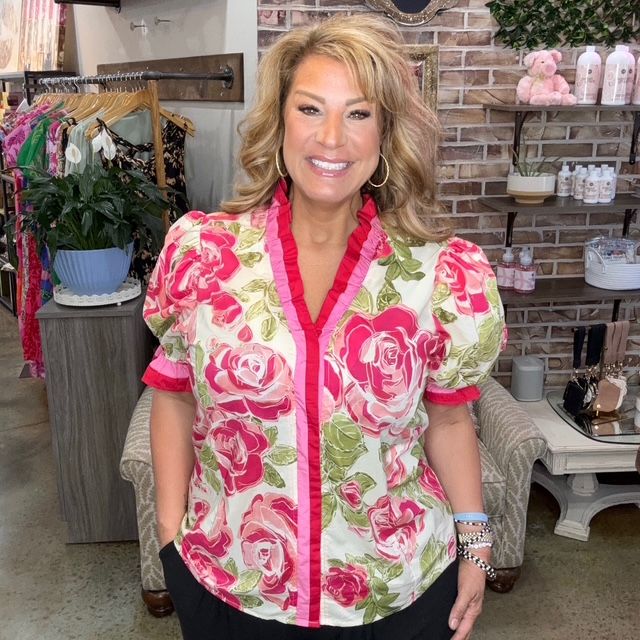Entro Pink Floral Plus Top