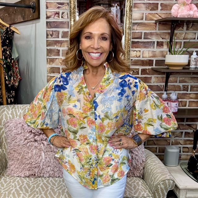 Gigio Blue Floral Mix Top