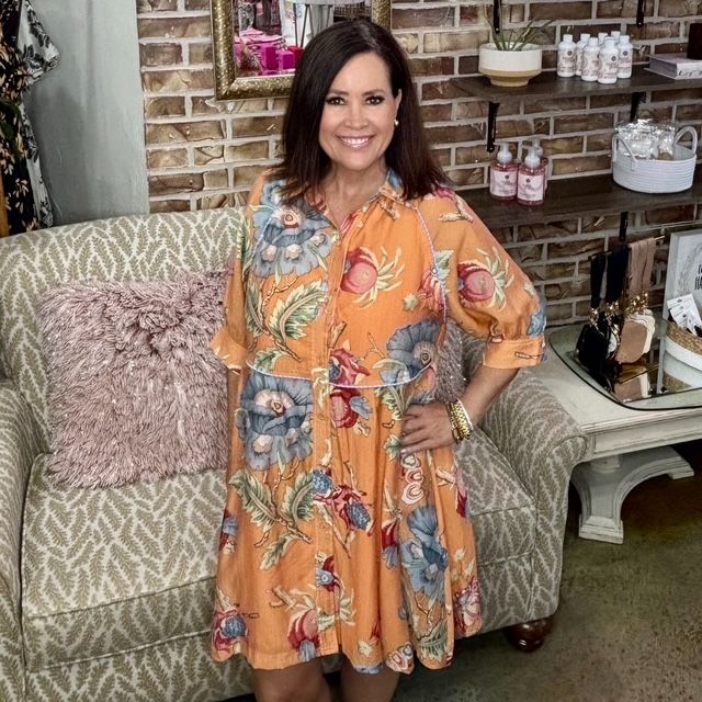Gigio Coral Floral Button Up Dress