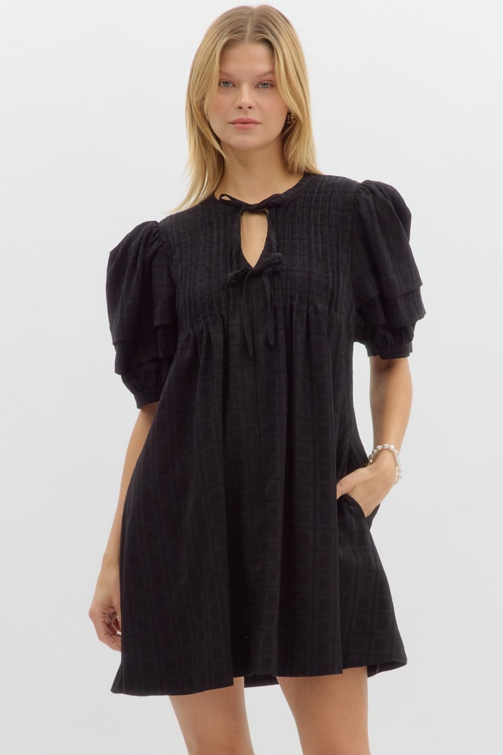 Entro Black Front Tie Bow Dress