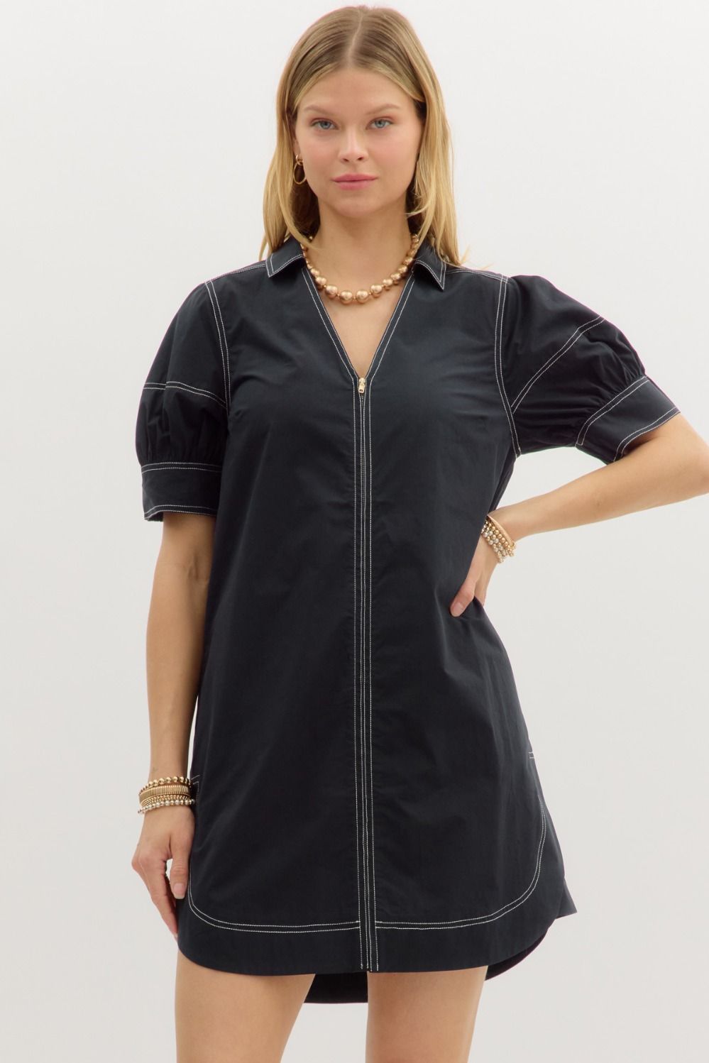 Entro Zipper Stitch Black Dress