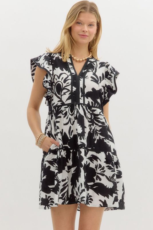 Entro Black/White Print Mini Dress