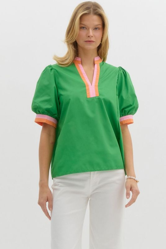 Entro Green Poplin Top