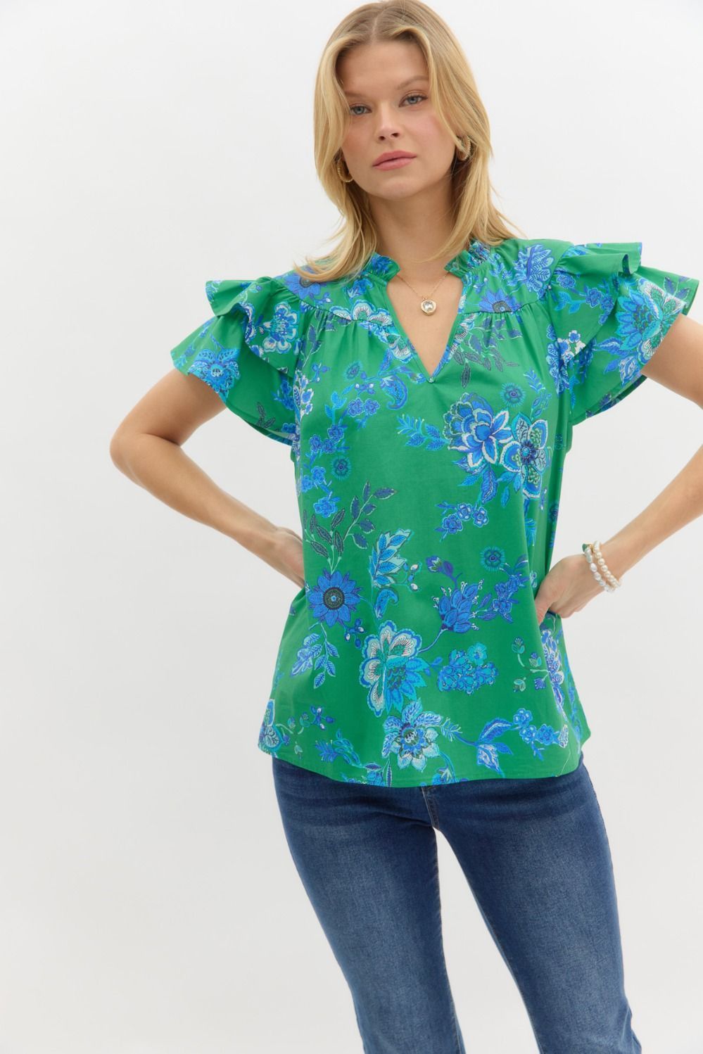 Entro Blue/Green Floral Top