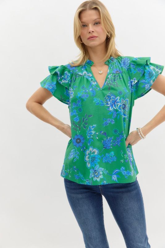 Entro Blue/Green Floral Top