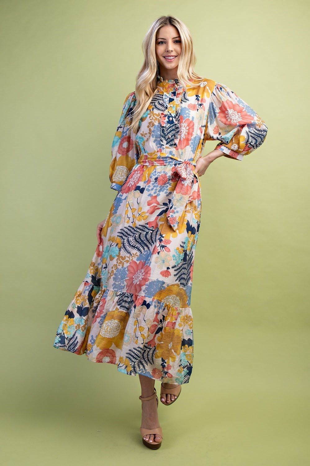 Gigio Floral Half Button Multi Dress