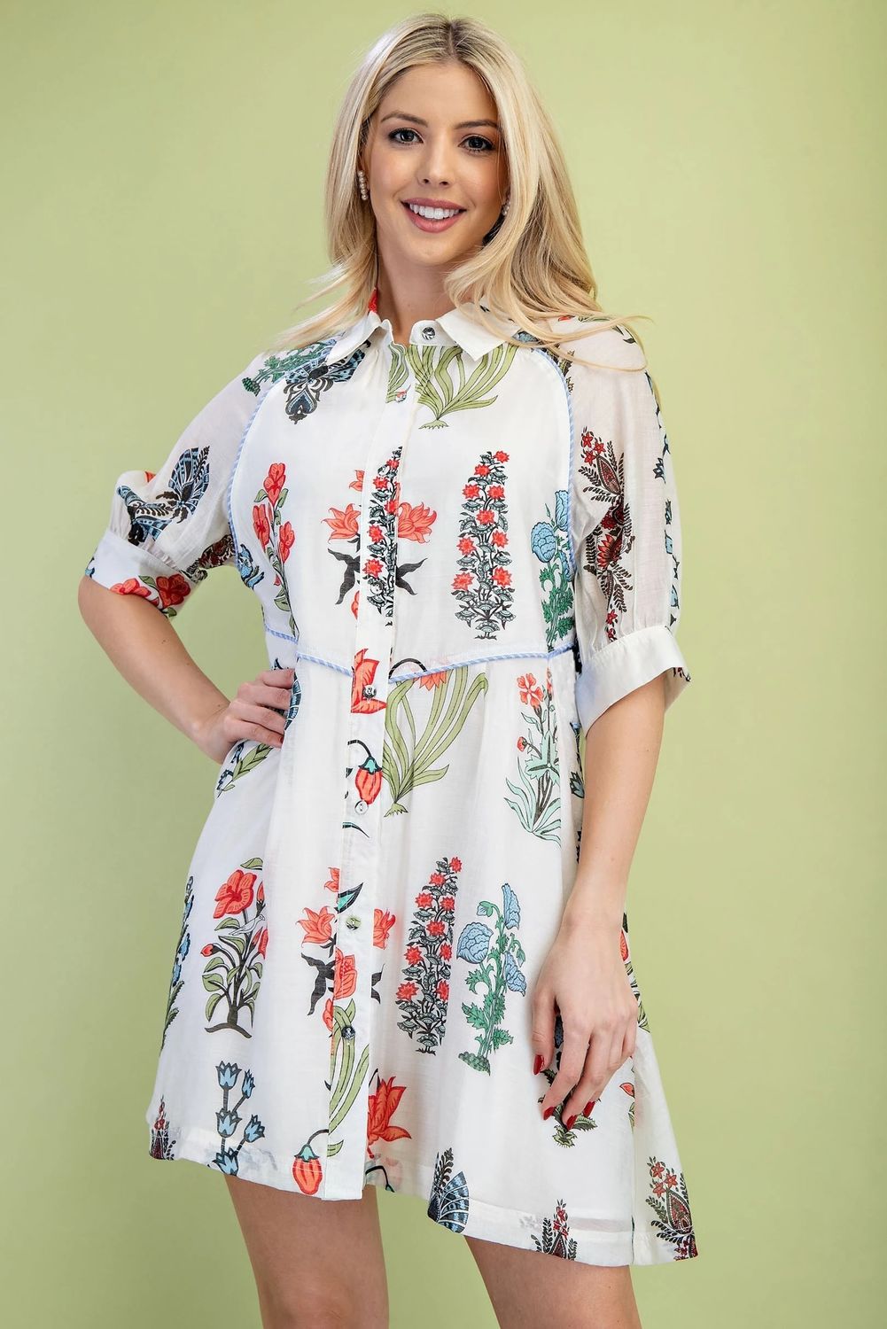 Gigio White Floral Button Dress