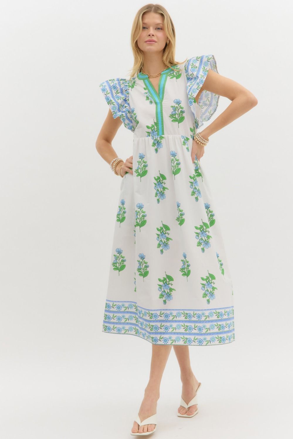 Entro White Floral Midi Dress