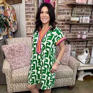THML Short Sleeve V Neck Green Dress