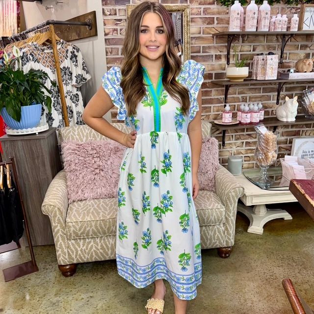 Entro White Floral Midi Dress