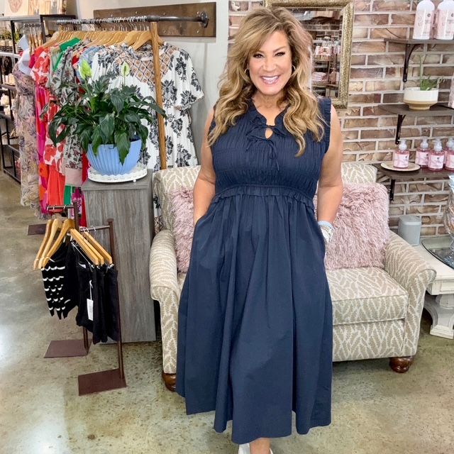 Pinch Front Bow Smocked Midi Dress