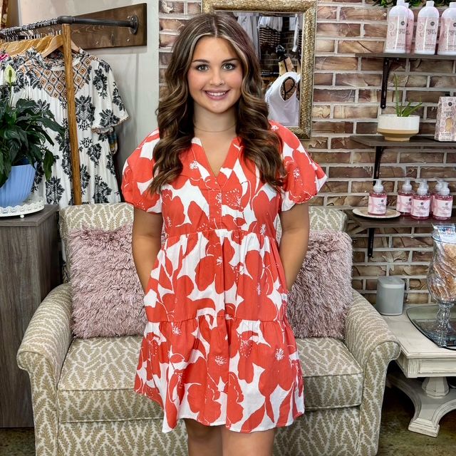 Jodifl Orange Flower Print Dress
