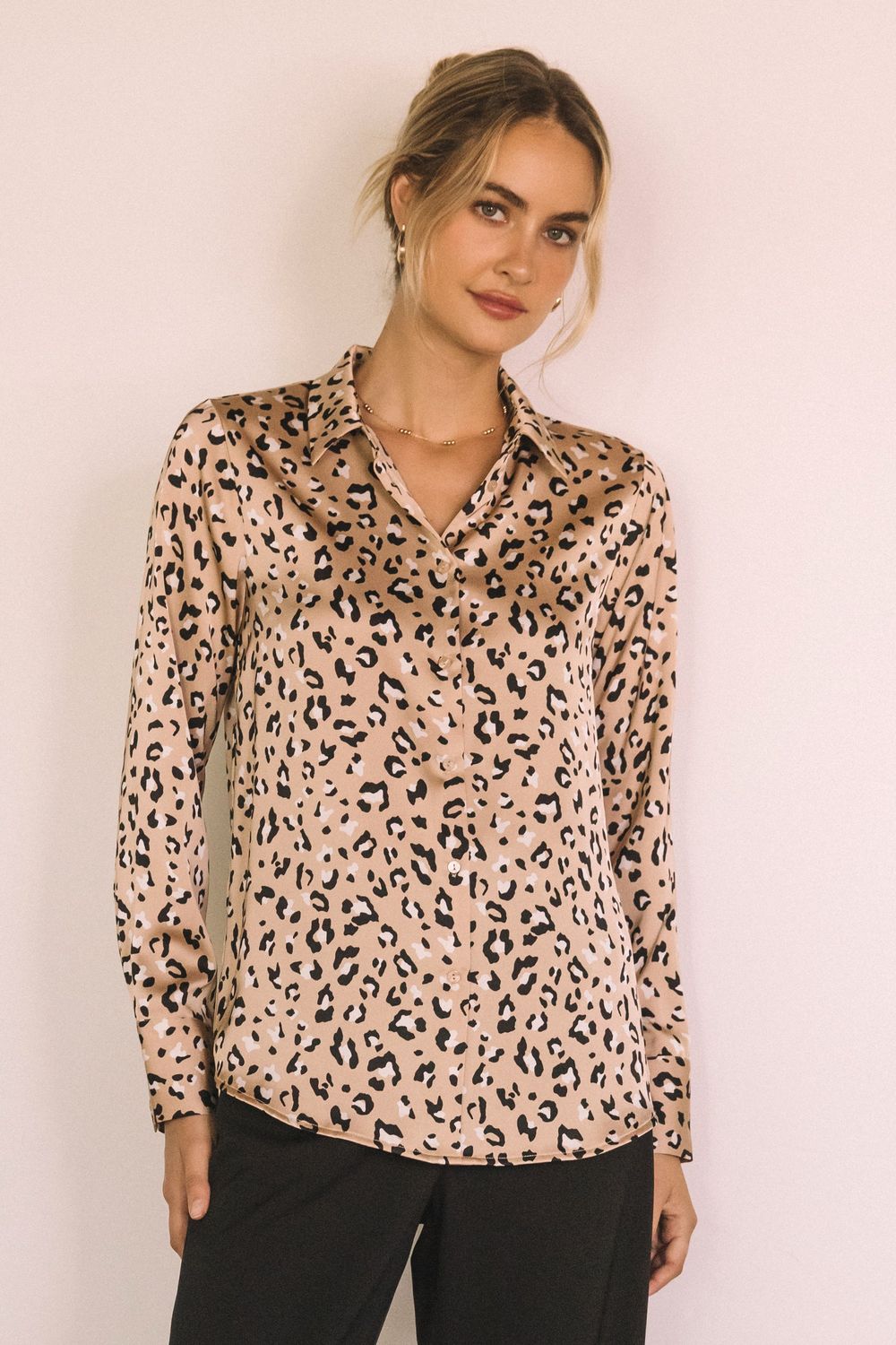 Skies Are Blue Leopard Print Silky Top