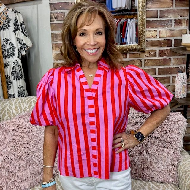 Pinch Pink Red Striped Top