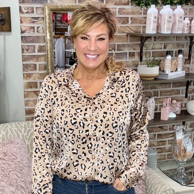 Skies Are Blue Leopard Print Silky Top