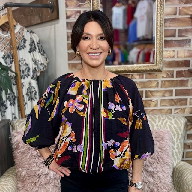 THML Crop Puff Sleeve Black Floral Top