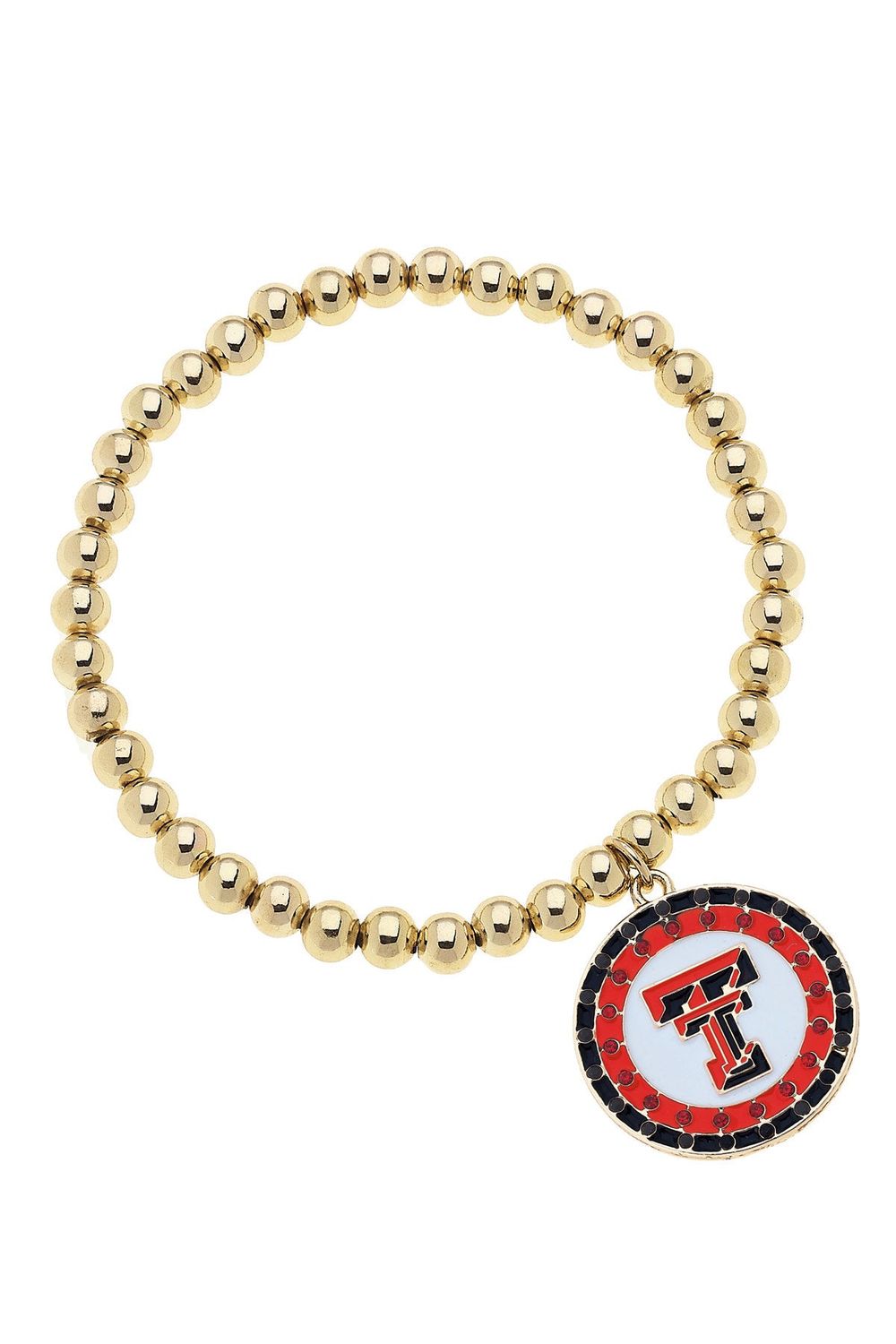 Texas Tech pave disc on a gold beaded bracelet