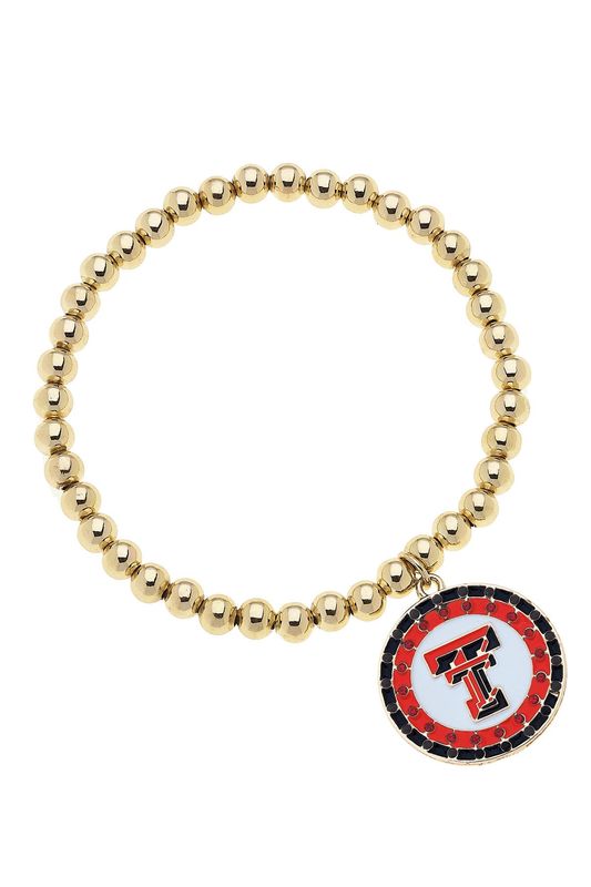 Texas Tech pave disc on a gold beaded bracelet