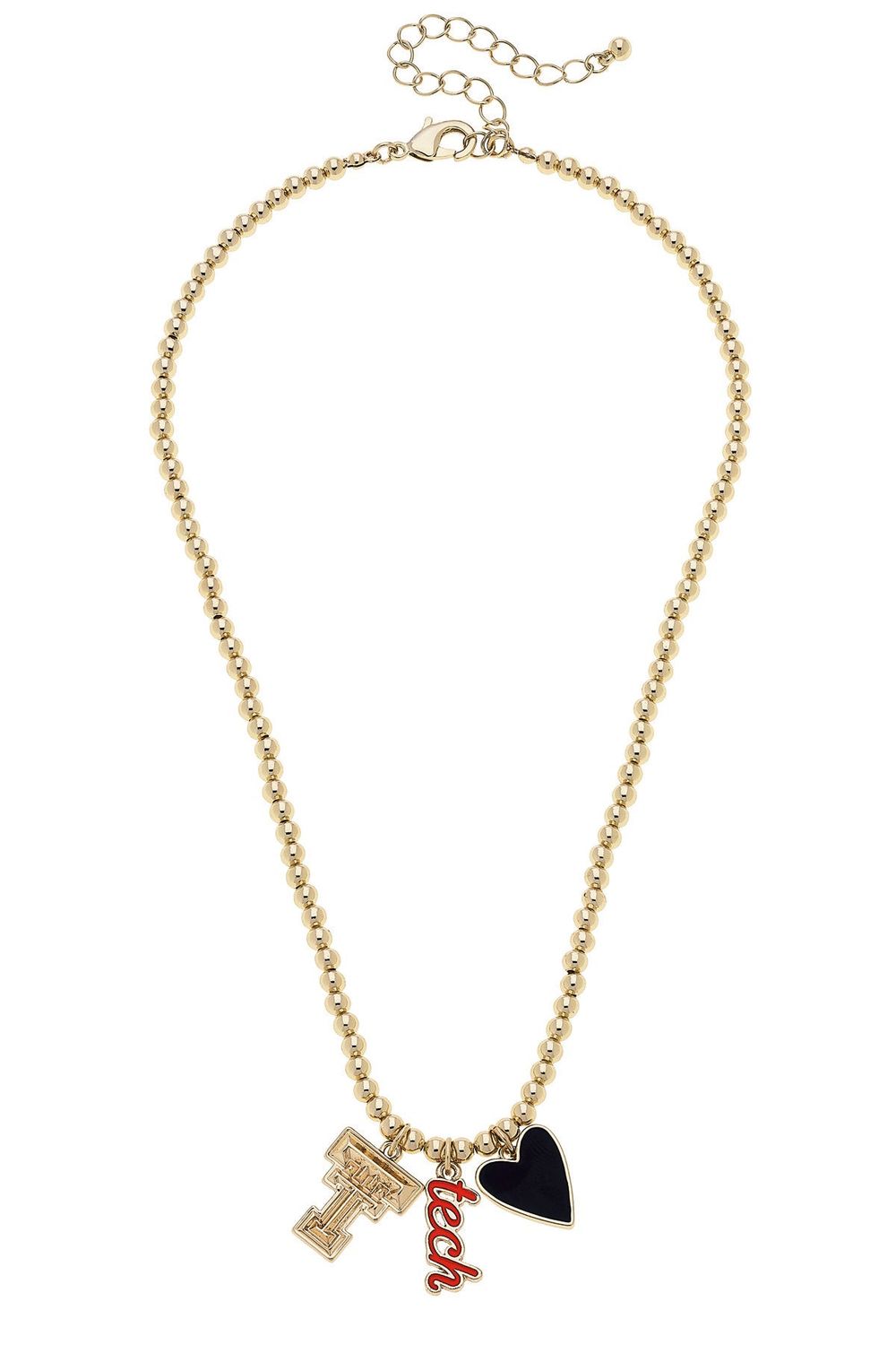 Texas Tech gold beaded necklace with charms