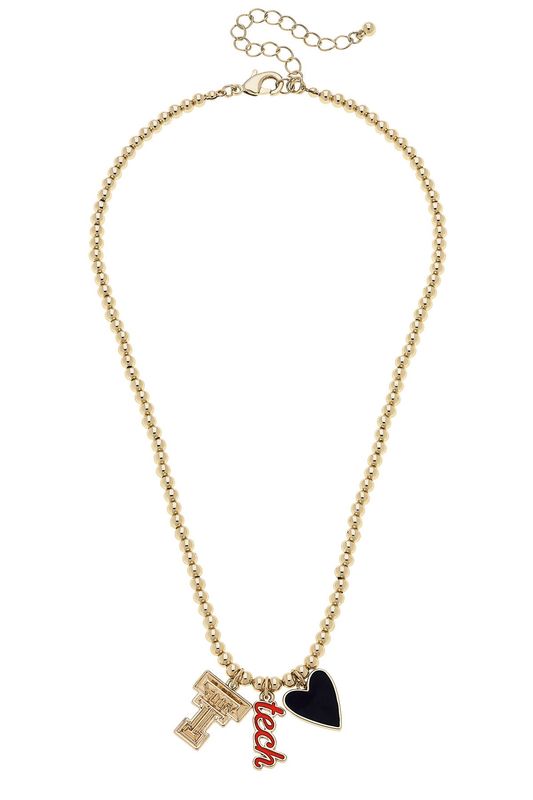 Texas Tech gold beaded necklace with charms