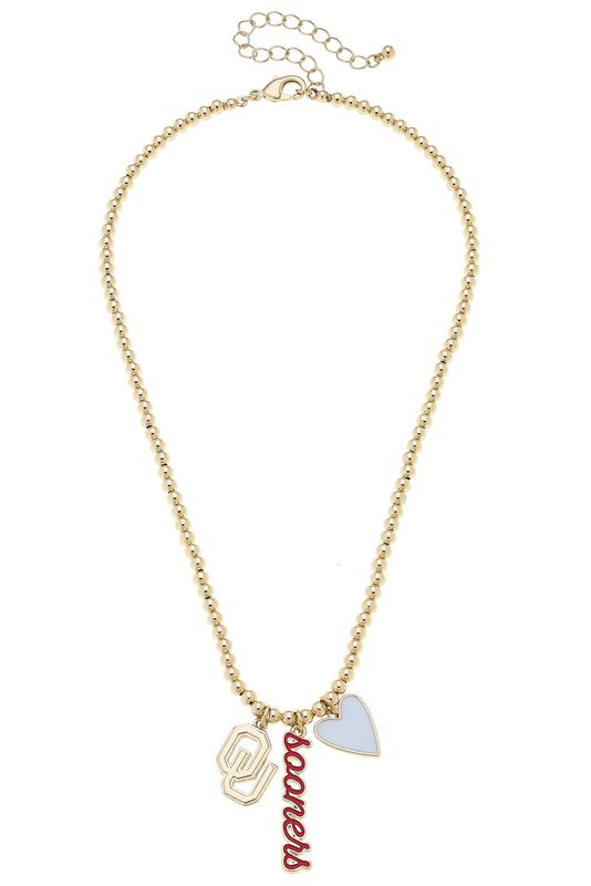 OU Boomer Sooner beaded necklace with charms
