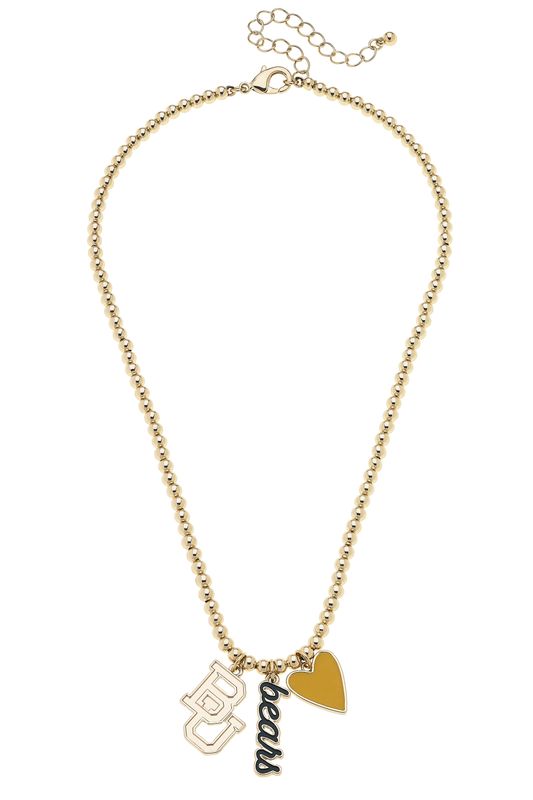 Baylor Bears charm beaded gold necklace