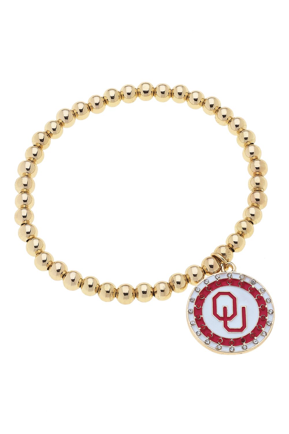 OU pave disc gold beaded bracelet