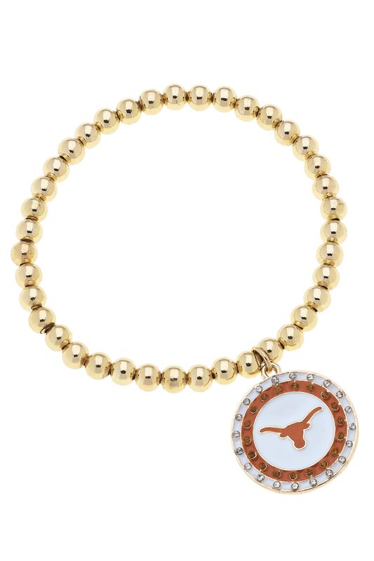 Texas Longhorns pave disc gold beaded bracelet