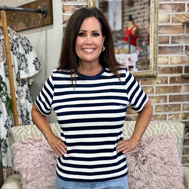 Elle Grey striped navy top