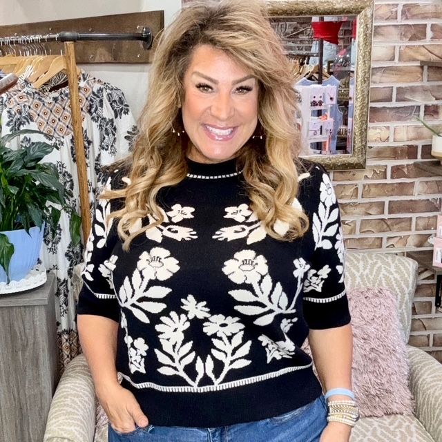 THML black white print sweater