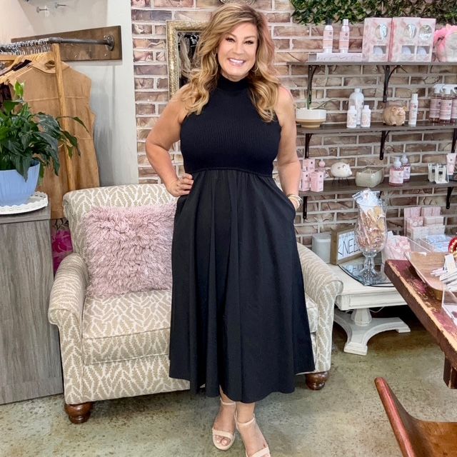 Elan high neck black dress