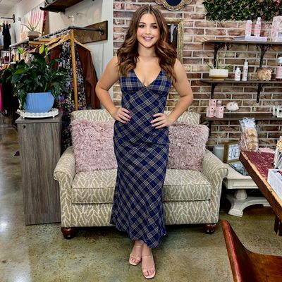 Needii navy plaid maxi dress