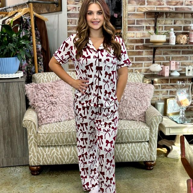 Mary Square Maroon Bow Jammies